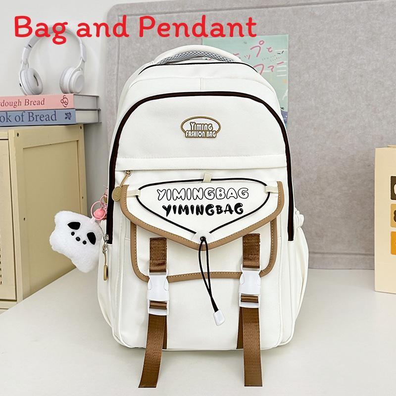 Color Cute Blocked Letter Printed Student Leisure Backpack With Pendant Plush