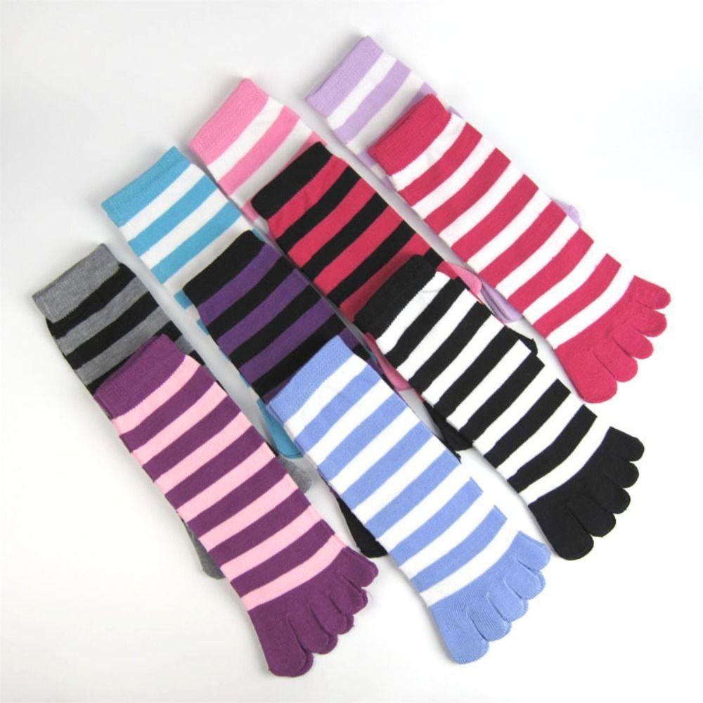 Cozy Colorful Female Hosiery Girls Women Fashion Full Toe Socks Cotton Sock Stripe Toe Separated
