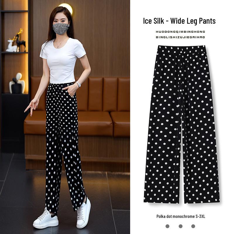 Women's Summer Polka Dot Wide-Leg Pants - High-Waisted, Lightweight, Versatile, Casual Fashion.
