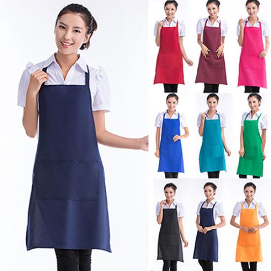 Unisex Simple Pure Color Kitchen Restaurant Bib Cooking Apron with Pocket
