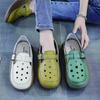 Retro Bag-toe Sandals for Women In Summer Wear New Fashionable Mother Shoes Soft Leather Thick Sole Breathable Hollow Two-piece Hole Shoes