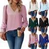 2024 European And American Solid Color V-Neck Long Sleeved Loose Lace Patchwork Contrasting Chiffon Top For Women