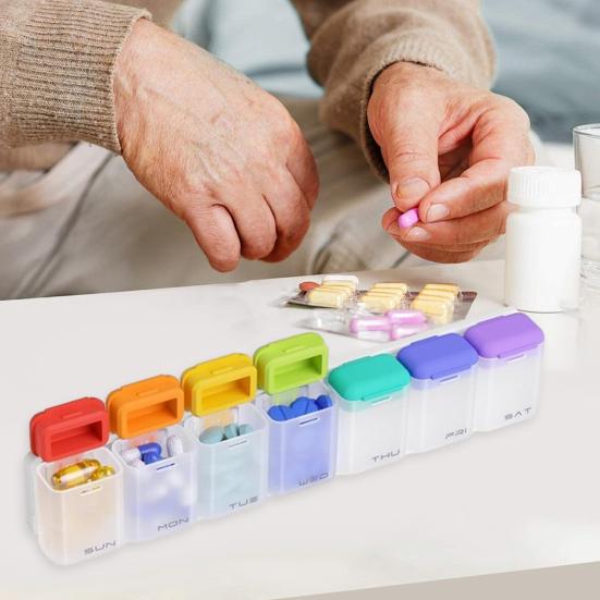 Weekly Pill Organizer with Magnet 7-Day 1 Time Daily Reminder Medicine Dispenser Portable Pill Container Holder Large Capacity Medicine Box