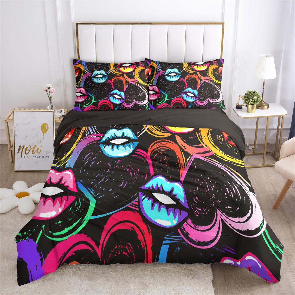 3D Sexy Lips Bedding Set Kiss Me HD Printing Duvet Cover 2/3 Pieces AU140 * 210 Full-size Soft Home Decoration
