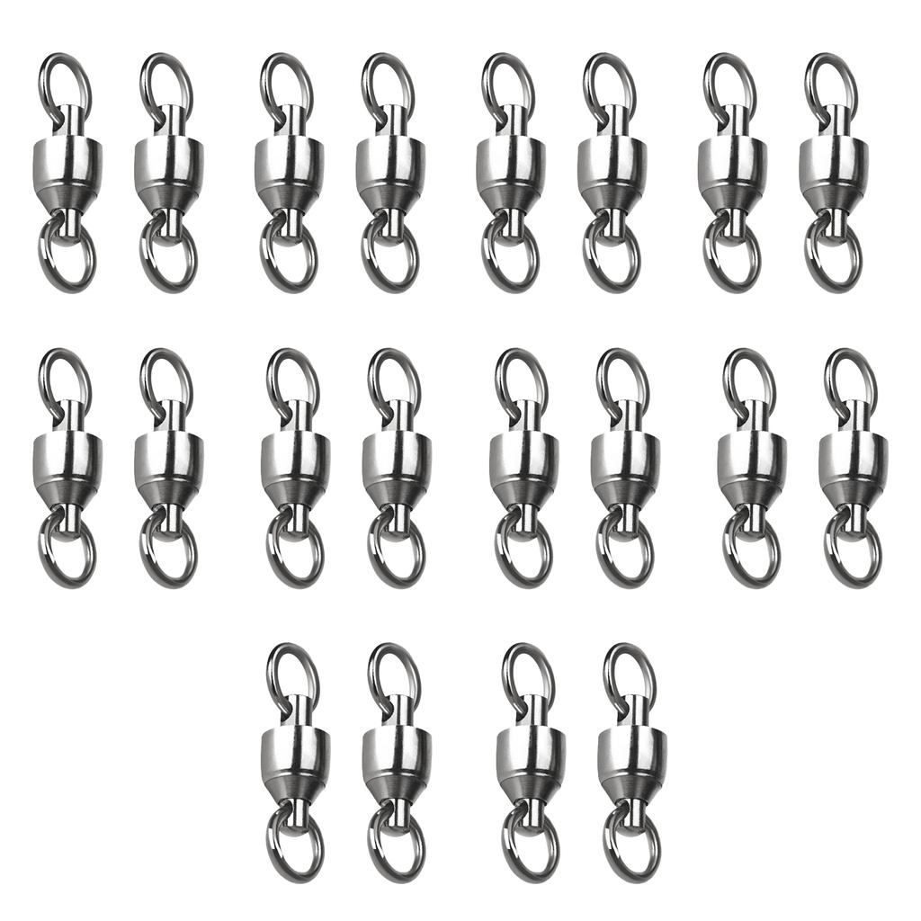20Pcs Bearing Fishing Swivel Stainless Rolling Swivels Barrel Swivel Line Connector Heavy Duty Fishing Tackle Accessory