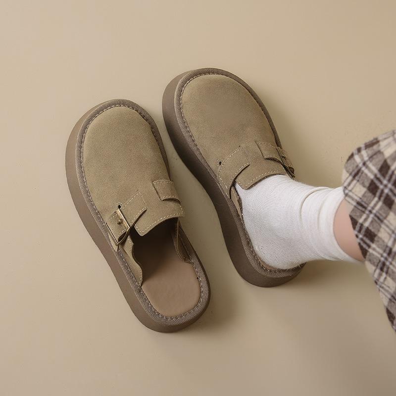 Women Retro Mules Autumn Slides Luxury Faux Suede Platform Shoes Females Heels Casual Flatform Shoes Fashion Platform Slippers