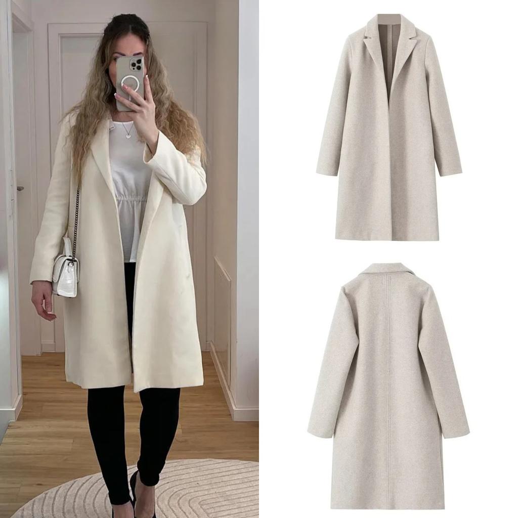 Women Fashion Solid Open Stitch Long Trench Coats Vintage V-Neck Full Sleeves Female Chic Lady Outfits