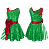 Kids Girls Shiny Sequin Christmas Dress Up Jumpsuit Asymmetrical Sleeveless Stripe Patchwork Dress