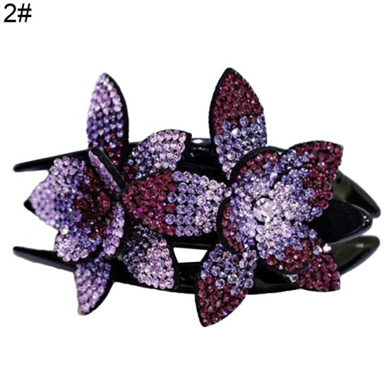 Women Elegant Flexible Rhinestone Flower Duckbill Hair Clip Hairpin Claw Gift