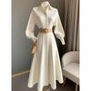 Waist Up Shirt Autumn French Style Slimming Dress Long Skirt Polo Collar Design