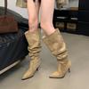 Autumn and Winter Stacking Boots Long Women's Boots Pointed Head Thin High Heel Wide Boots Thin High Knight Boots