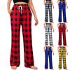 Women's Fashion Straight Leg Pants Drawstring Stretch Plaid Comfort Pajama Pants