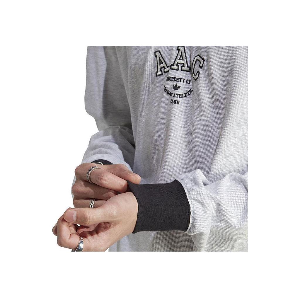 Adidas Embroidered Letter Colorblock Loose Long Sleeve Polo Shirt Men Tops Gray IM4585