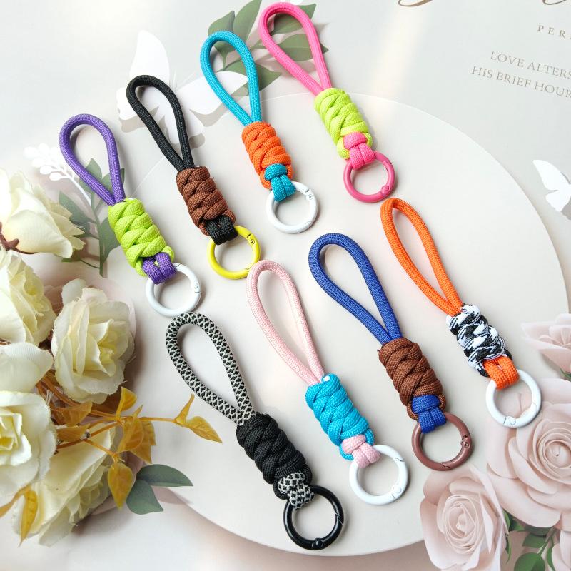 Creative Colorful Braided Lanyard Keychain Anti-Lost Knot Nylon Rope Keyring For Women Men Car Backpack Pendant Accessories Gift