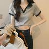 Women's Slim V-Neck Colorblock Polo T-Shirt - 2025 Summer Short-Sleeve Design
