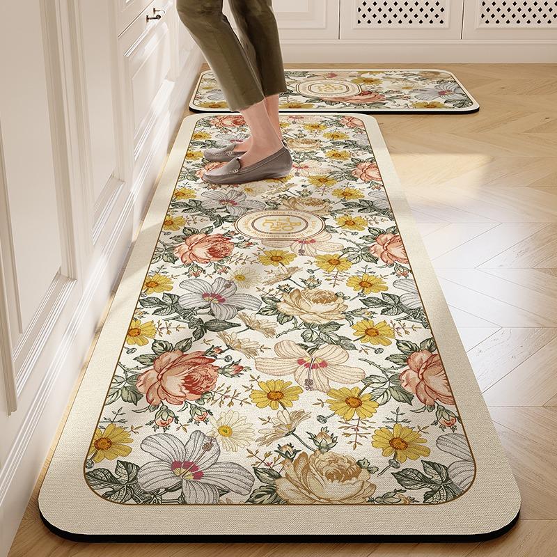 Carpet For Kitchen Floor Mat Pvc Leather Waterproof Non-Slip Foot Mats Oil-Proof Long Rug Spring Flower Home Decoration Rugs