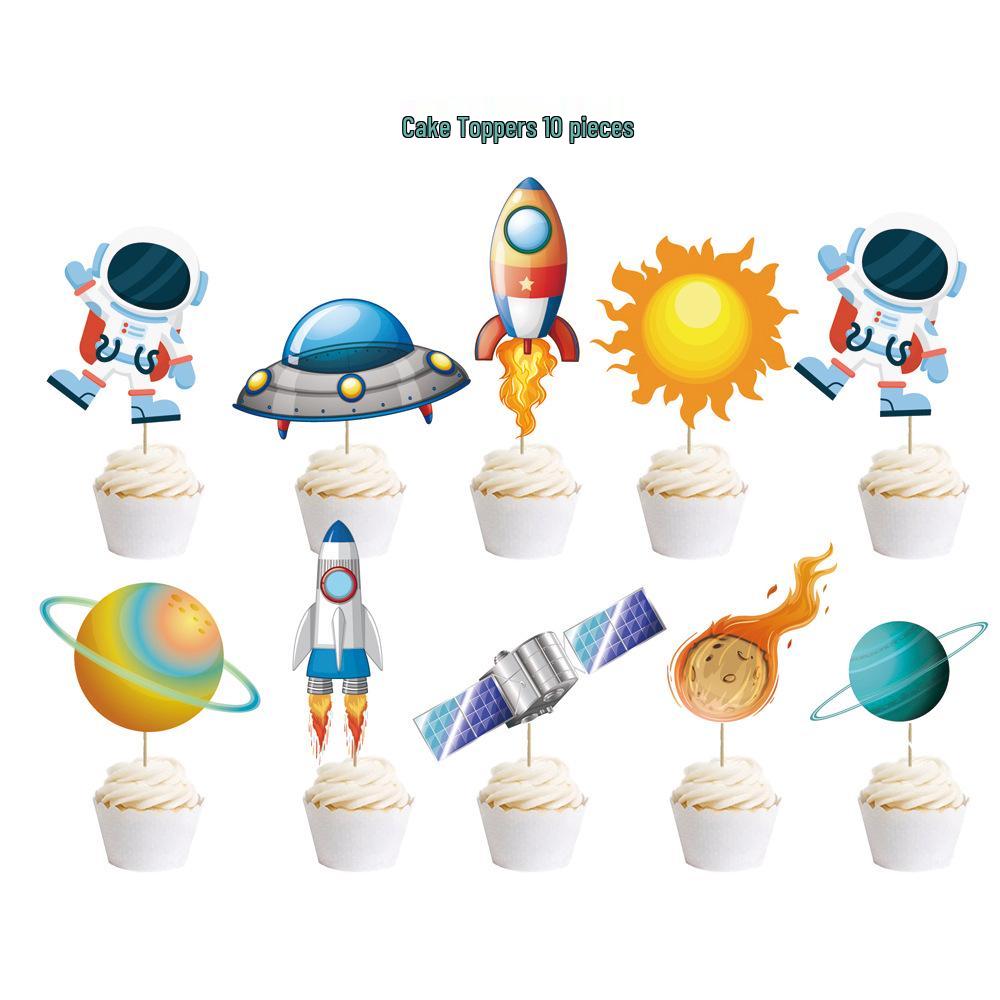 Astronaut Party Banner & Cake Topper Set with Rocket & Nine Planet Hanging Ornaments