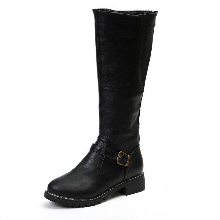 Women Knee High Boots Fashion Low Heels Square Platform Long Brown Black Leather Zip Winter Women Warm Shoes Booties