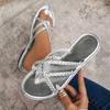 Large Size Flat Bottom Clip Toe Flip Flops Women Solid Color Woven Clip Toe Outer Wear Beach Sandal Flops