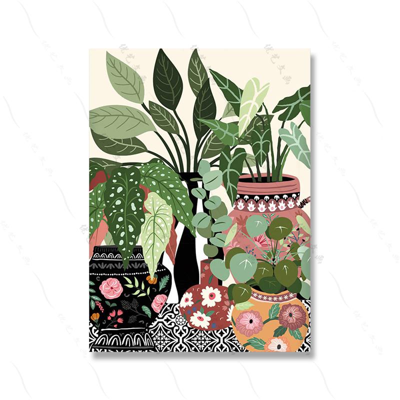 Greek Tile Botanical House Plants Art Nordic Poster Home Decor Boho Retro Vase Leaves Pictures Modern Wall Art Canvas Paintings