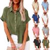 New Summer Women's Solid Color Linen Short Sleeve Casual Loose Shirt