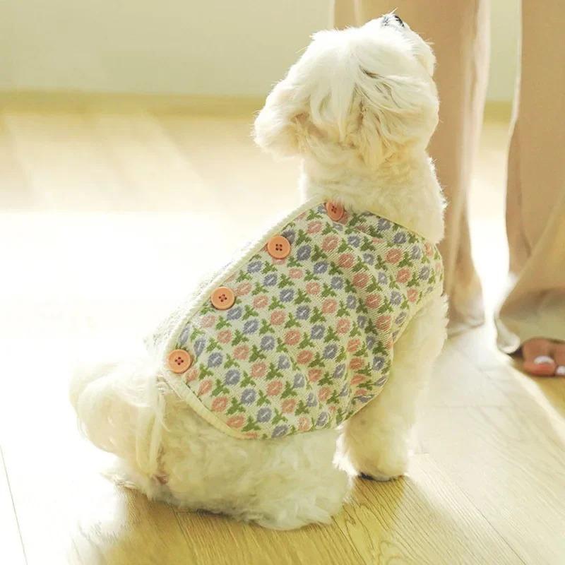Autumn Winter Puppy Dog Vest Knitted Small Flower Vest Small Dog Warm Sweater Ins Wind Cat Two-legged Pet Clothes Costume