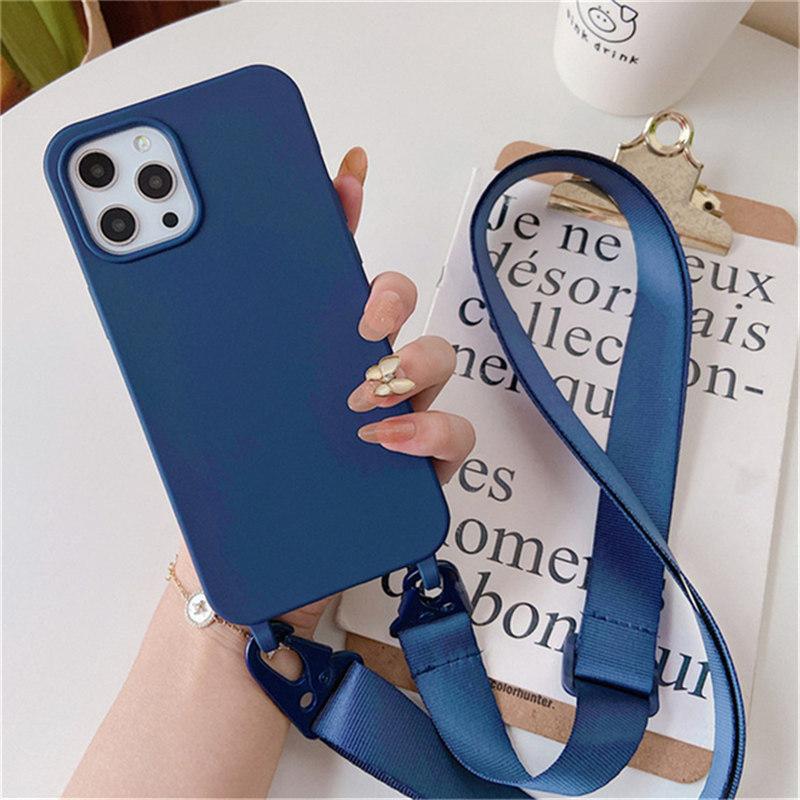 Crossbody Necklace Strap Lanyard Matte Silicone Case For iPhone 14 Pro Max 11 12 13 Mini XR X XS 6S 7 8 Plus SE Shockproof Cover