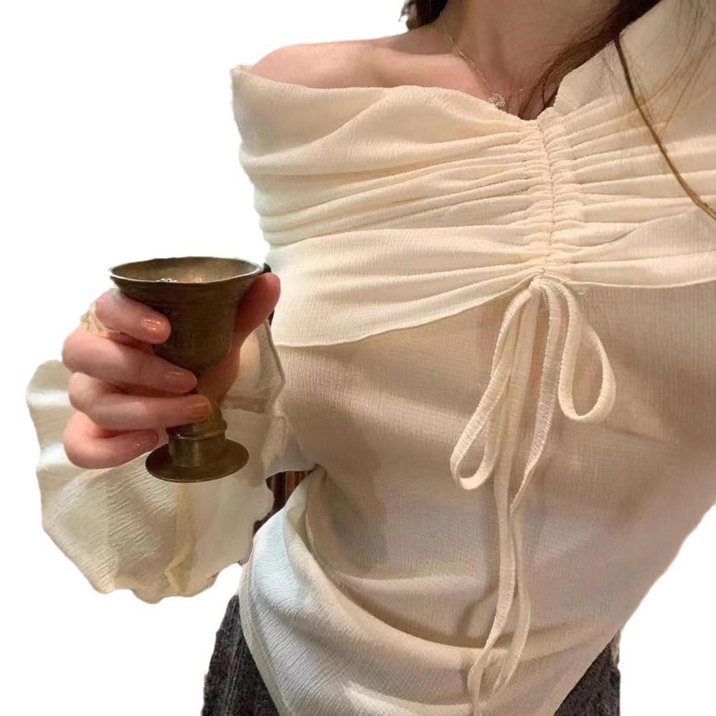 Women's One-Shoulder Irregular Tie Long-Sleeve Slim-Fit Sun Protection Top