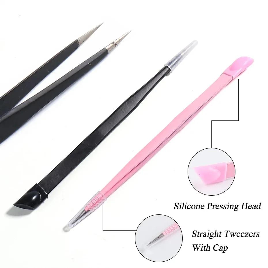 Double Sided Nail Tweezers Silicone Pressing Head Nail Tweezers Sticker Picker Nails Tools Manicure Nail Art Tools Accessories