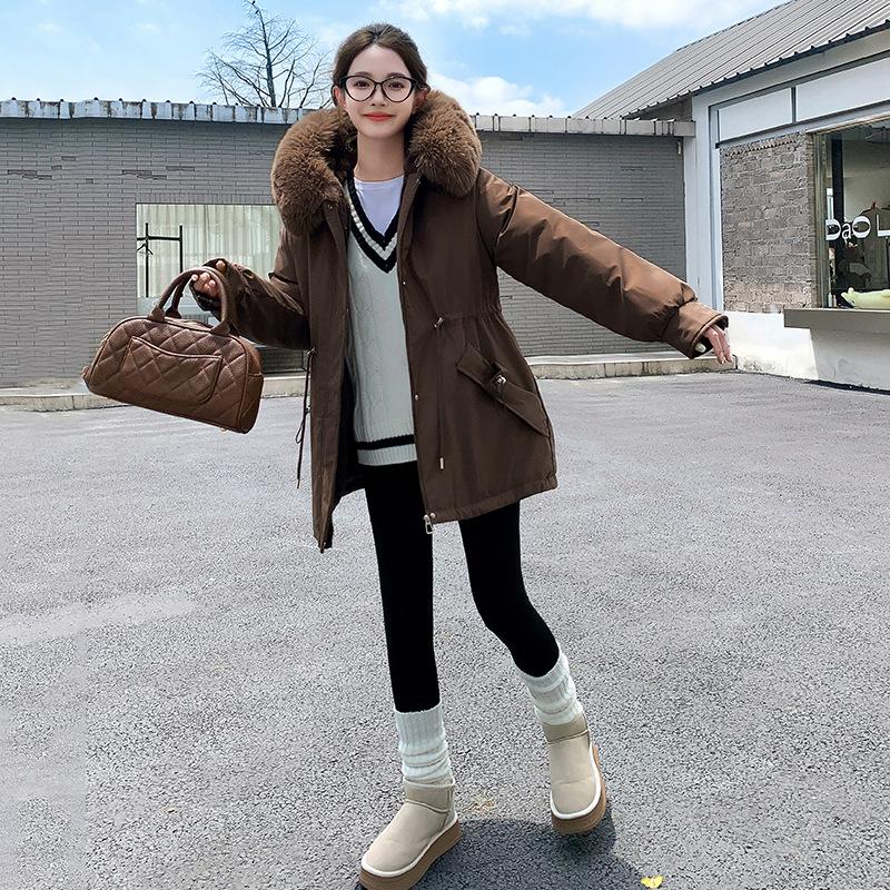 Women's Cotton-padded Parka Cotton-padded Coat Medium and Long Hooded Jacket Winter Warm Lamb Wool