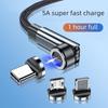 5A Super Fast Charging 540° Rotating Magnetic Data Cable for Huawei, iPhone, Android
