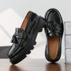 Fashion Korean Style Handmade Production Comfortable  Men's Tassel Design Casual Loafer Thick Soled Round Toe Fashionable Leather Shoes