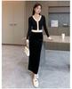 2025 Stylish Gold Velvet High-Waist Midi Skirt for Women - Black, Autumn/Winter, Sexy Long Slit