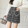 Autumn and Winter Tweed Plaid High Waisted Skirt Versatile A-line Half Skirt Hip Hugging Short Skirt