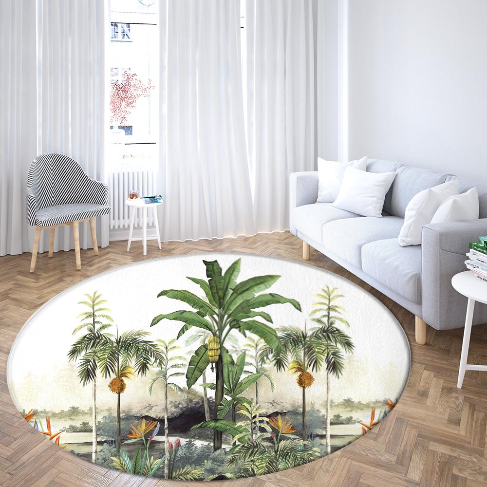 Round Rainforest Landscape Print Carpet Parrot Sofa Carpet Living Room Bedroom Bathroom Floor Mat Decorative Carpet Alfombra