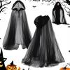 Transparent Mesh Ghost Cloak Dress Up Hooded Cloak Funny Women Halloween Costume  Cosplay