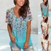Women's Pullover V-Neck Printed Short Sleeve Tops Loose Casual T-Shirt