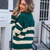 Autumn and Winter Women's Pullover Sweater Stripe Splicing PLOL Collar Large Size Sweater Knitwear