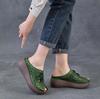 6cm Genuine Leather Appliques Flower Wedge Slipper Platform Sandals Peep Toe Women Hollow Summer Shoes