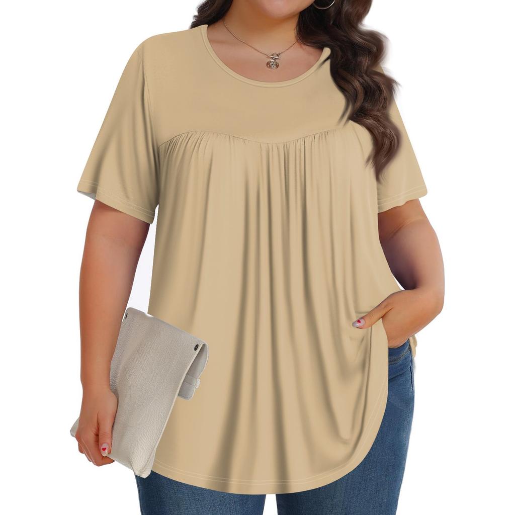 Women's Fashion Casual  Solid Color Round Neck Short Sleeve Top Womens Plus Size Tops