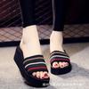 Fashion 2025 New Classic Women's Cool Slippers with Multiple Stripes Thick Bottom Slope Heel Slippers Fashionable Anti Slip Beach Shoes