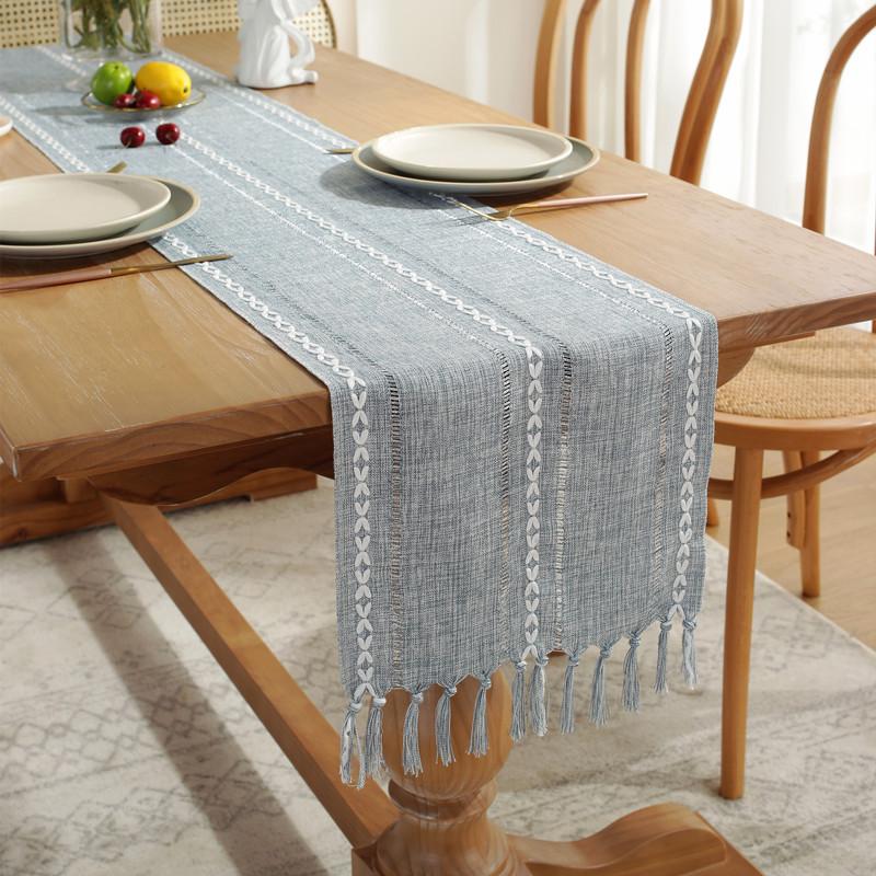 Hand Woven Solid Color Lace Table Runner with Fringe for Farmhouse Christmas Dining Table Decor