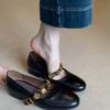 Summer Metal One-word Buckle Belt Low-heeled Single Shoes Women's Shallow Mouth Ballet Mary Jane Shoes Design Sense