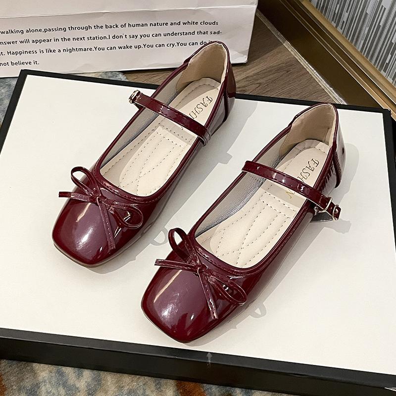 Fashion Mary Janes Women's 2025 Plus Size Ladies Shoes Flats Bow Tie Daily Flats Women Square Toe Buckle Strap Soft Bottom Shoes Female