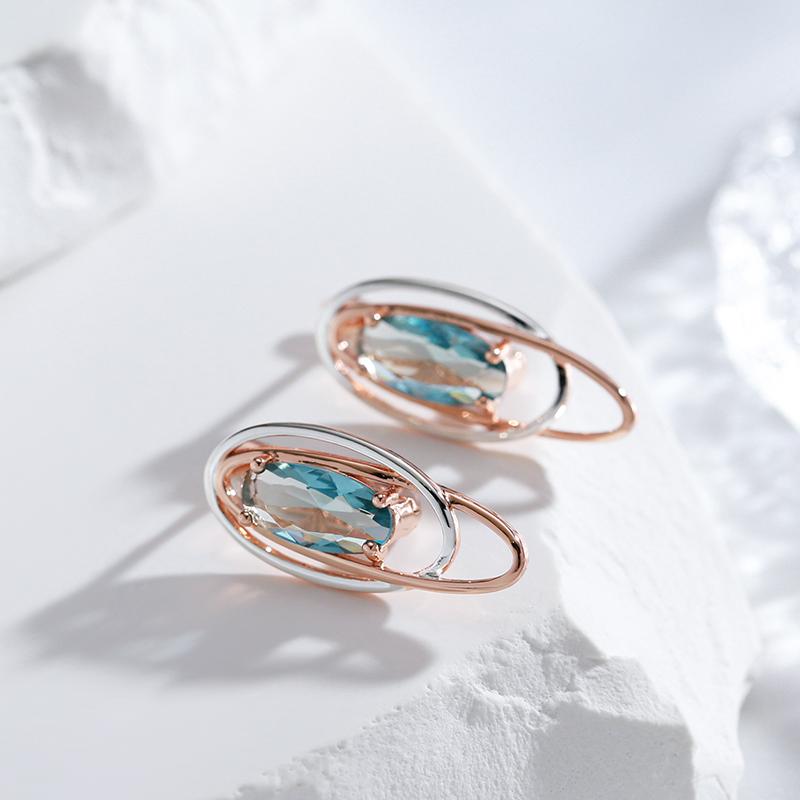 Double Oval Gold Silver Color Dangle Blue Zircon Women Earrings Personality Party Jewelry Modern Trendy Accessories