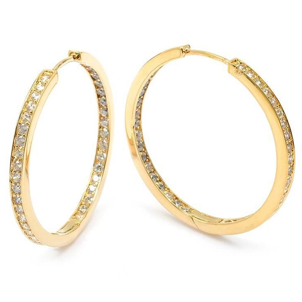 Les Trésors De Lily [L4309] - Gold Plated Hoop Earrings 'Cristal Plénitude' Golden White - 35x3 Mm
