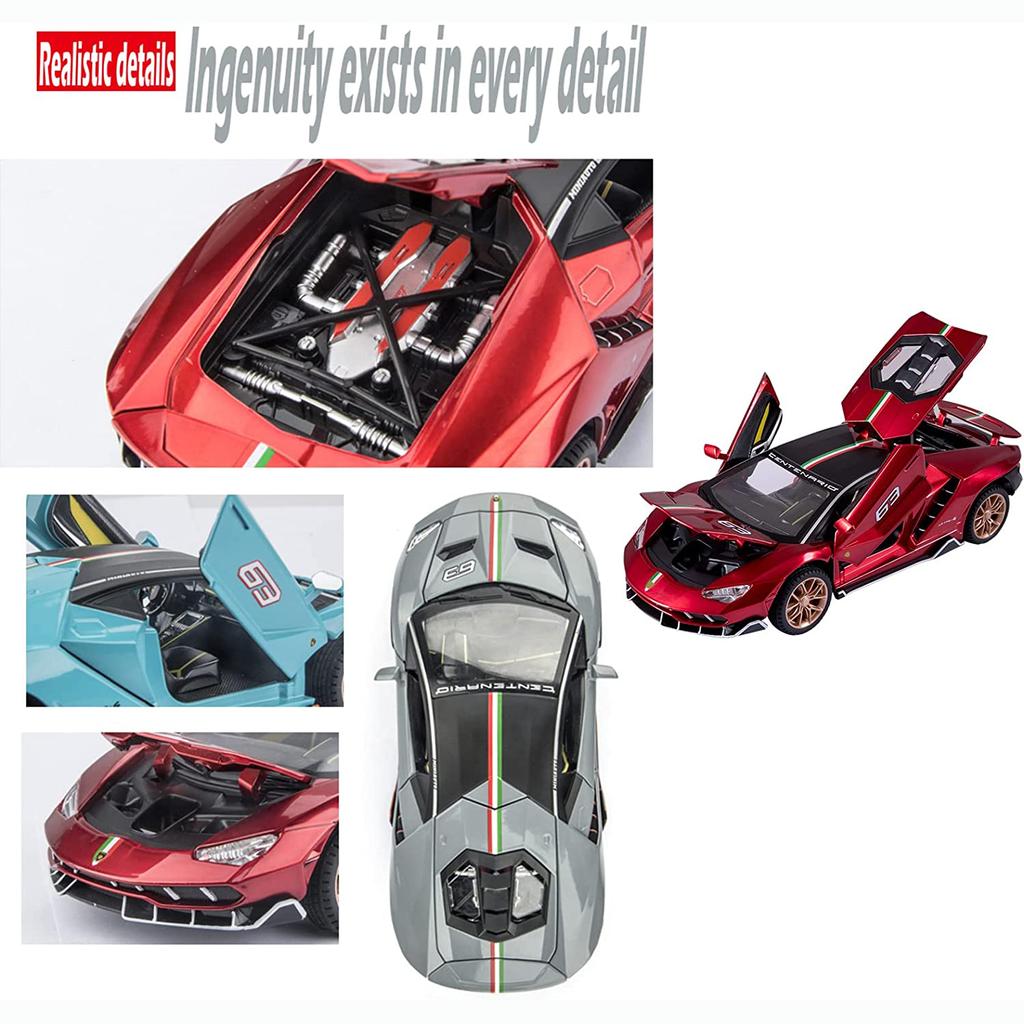 1/24 Scale LP770 Sports Racing Metal Model Diecast Car, Pull Back Vehicles with Light and Sound Toy Cars for Kids Age 3 Year and Up