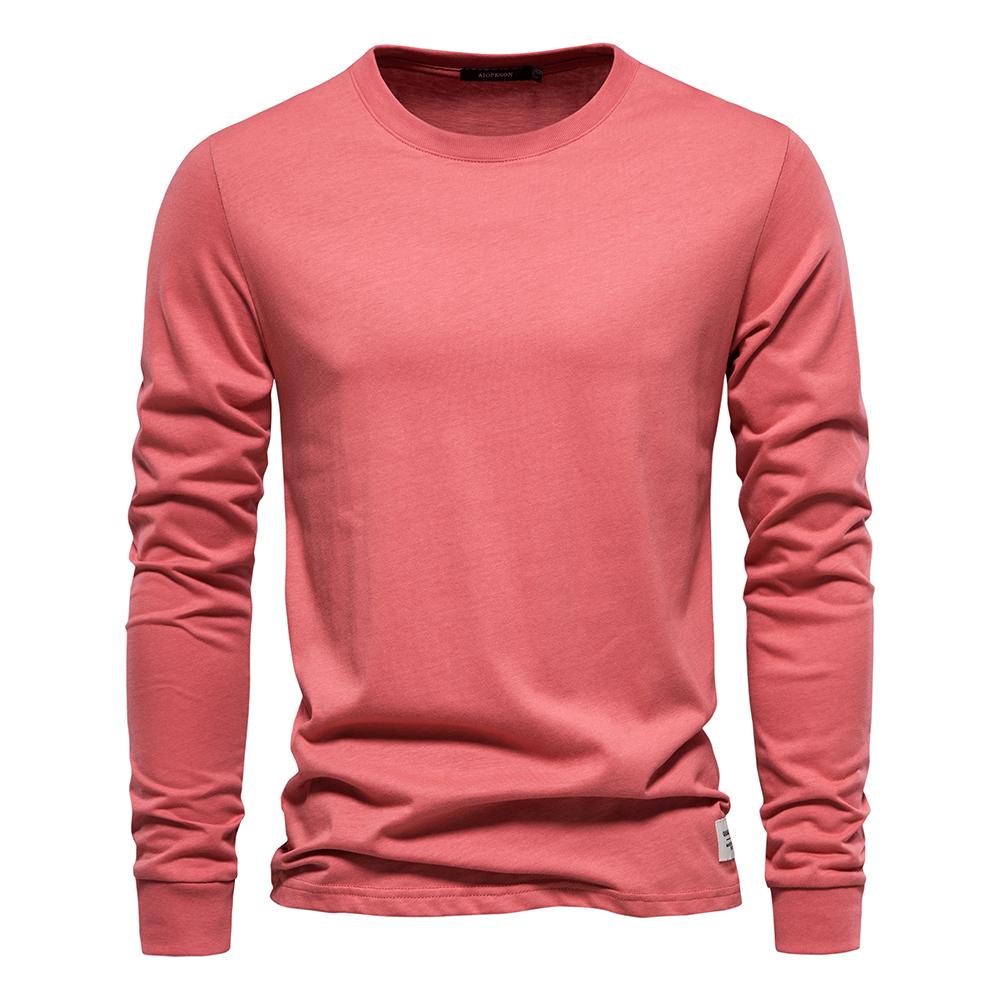 TrendHub Solid Color Cotton T Shirt Men Casual O-neck Long Sleeved Mens Tshirts Spring Autumn High Quality Basic T-shirt Male