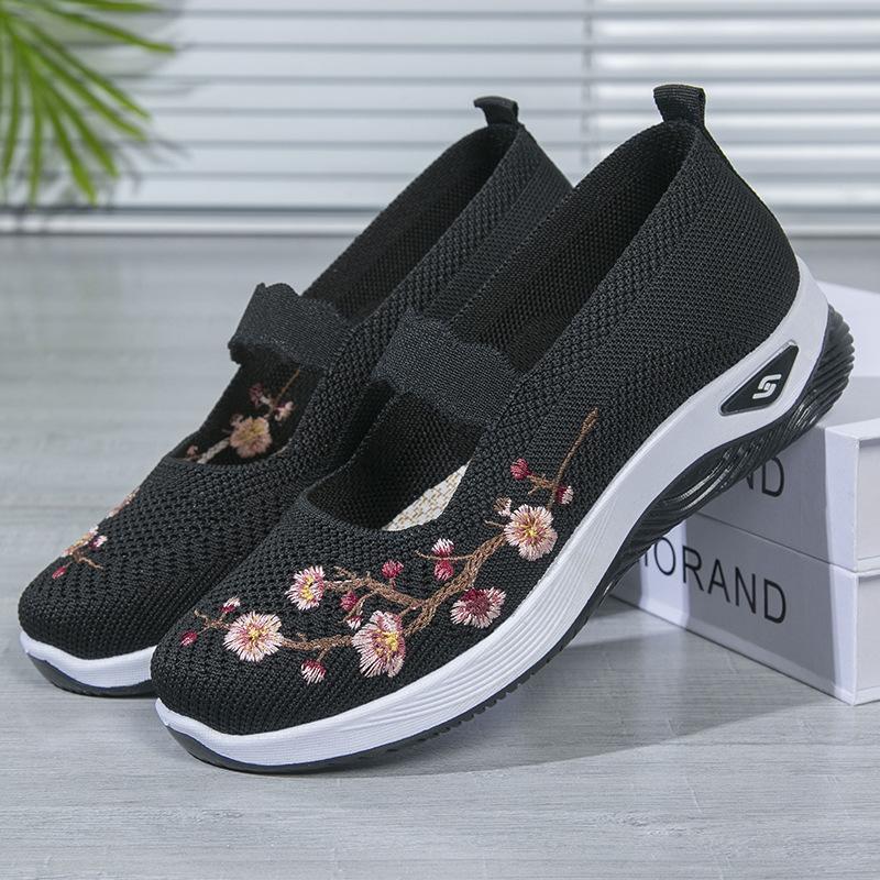 New Embroidered Women's Walking Shoes Mesh Breathable Non-slip Women's Casual Shoes