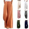 Women's Casual Cotton and Linen Wide-leg Pants Elastic Waist Lace-up Trousers